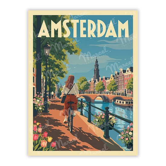 Carte Postale AMSTERDAM fille vélo