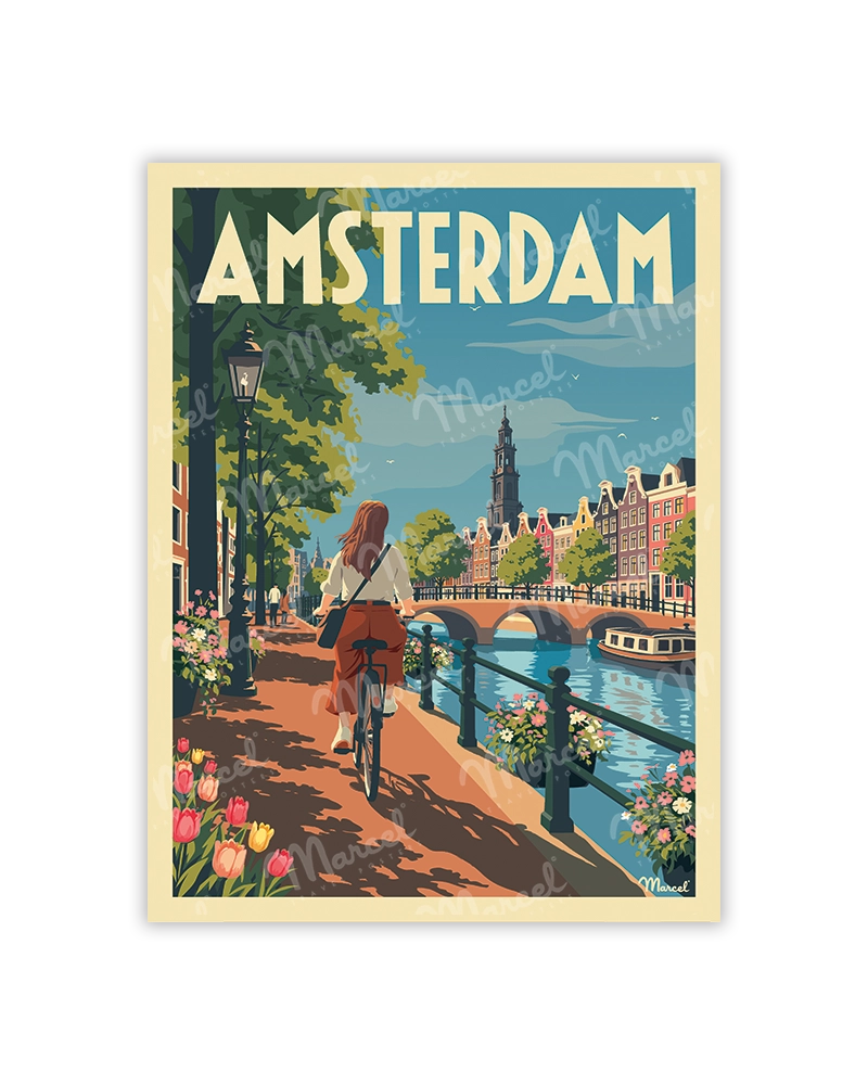 Carte Postale AMSTERDAM fille vélo