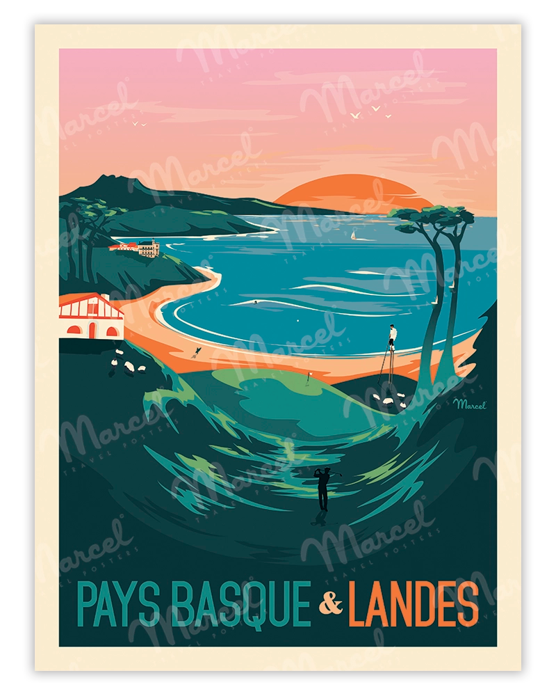 Affiche Vintage PAYS BASQUE & LANDES - Marcel Travel Posters