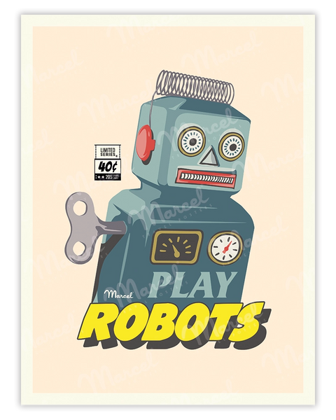 Poster In Metallo Retrò Con Robot Divertente - 20,3x30,5 Cm, Decorazione Da Parete Per Garage E Ufficio