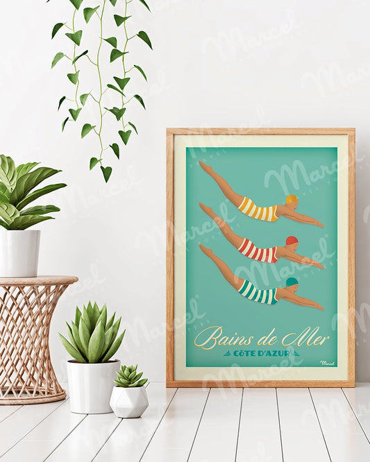 Affiche CÔTE D'AZUR "Bains de Mer"