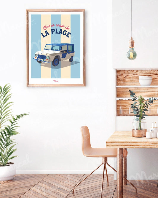 Affiche Travel Color "Sur la route des vacances en Méhari"