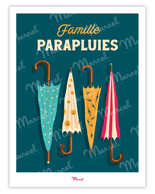 Affiche Travel Color "Famille Parapluies"