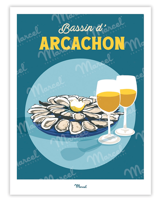 Affiche Travel Color ARCACHON "Huitres et Vin blanc"