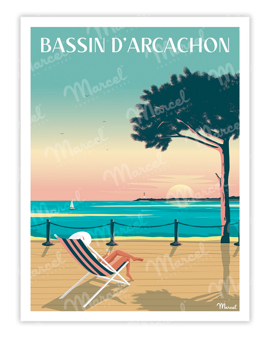 Affiche BASSIN D'ARCACHON "Bain de soleil"