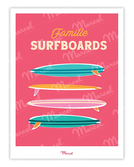 Affiche Travel Color "Famille Surfboards"