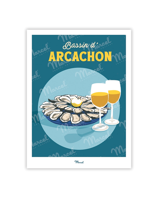 Carte postale Travel Color BASSIN D'ARCACHON "Huitres et vin blanc"