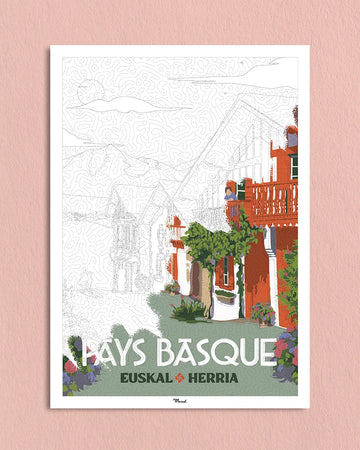 Poster Coloriage Mystère PAYS BASQUE "Village Basque"