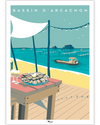 Poster Coloriage Mystère BASSIN D'ARCACHON "Huitres et Cabanes"