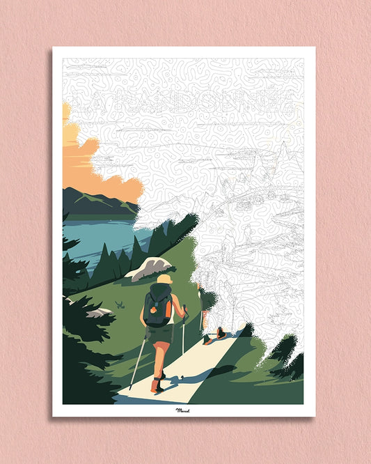 Poster Coloriage Mystère "La Randonnée en Montagne"