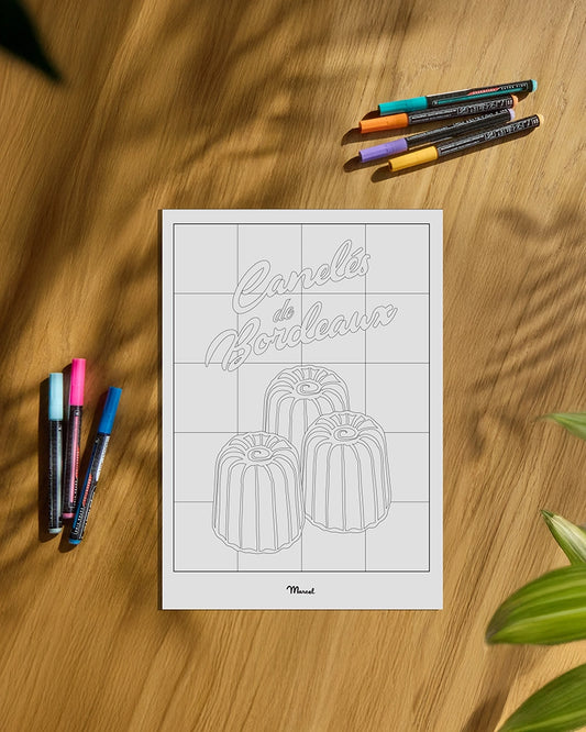 Carte Postale A5 à colorier BORDEAUX "Canelés"