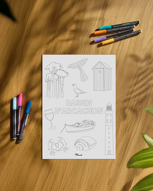 Carte Postale A5 à colorier ARCACHON "Mix"