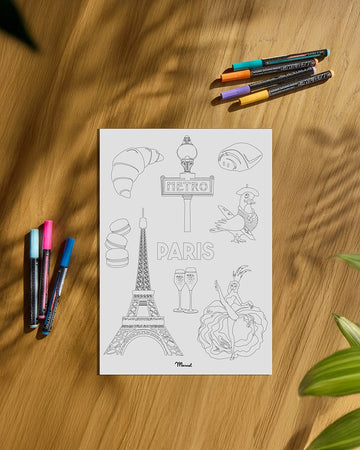 Carte Postale A5 à colorier PARIS "Mix"