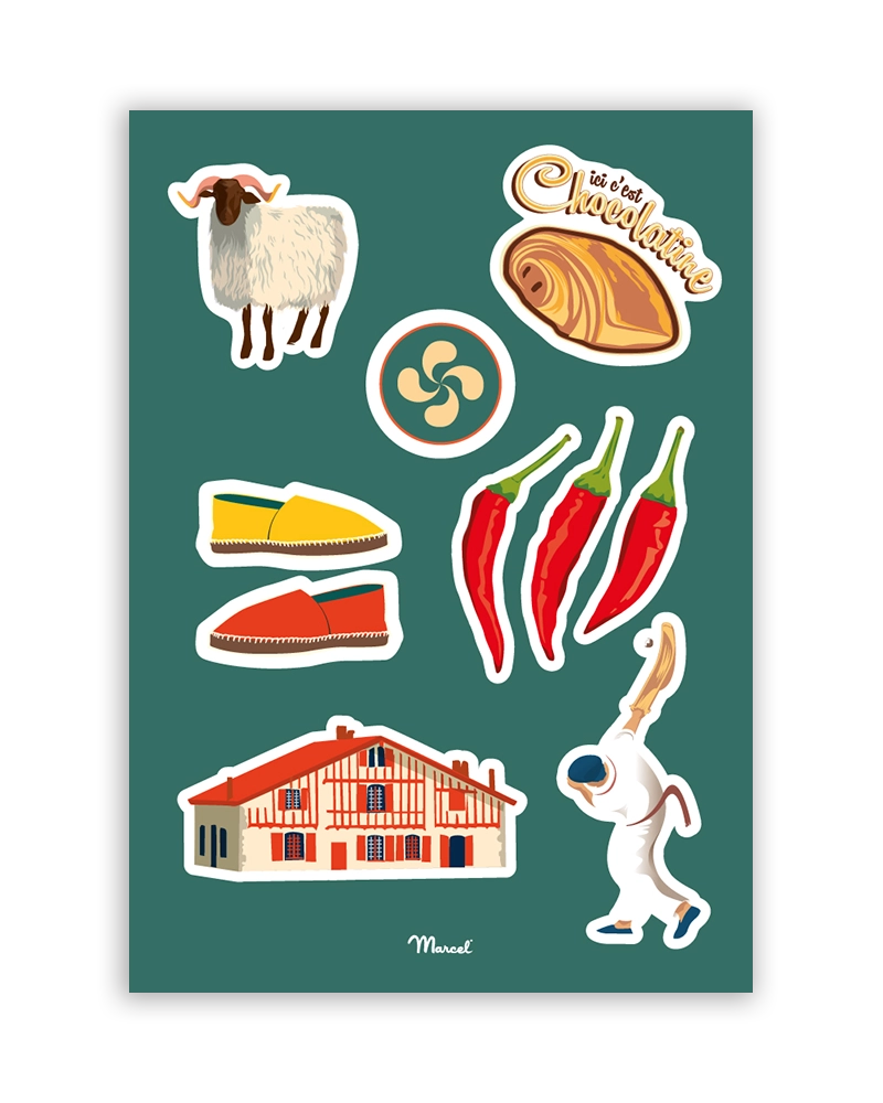Planche de stickers PAYS BASQUE – Marcel Travel Posters