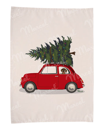 Torchon Travel Color "Voiture et sapin de Noël"